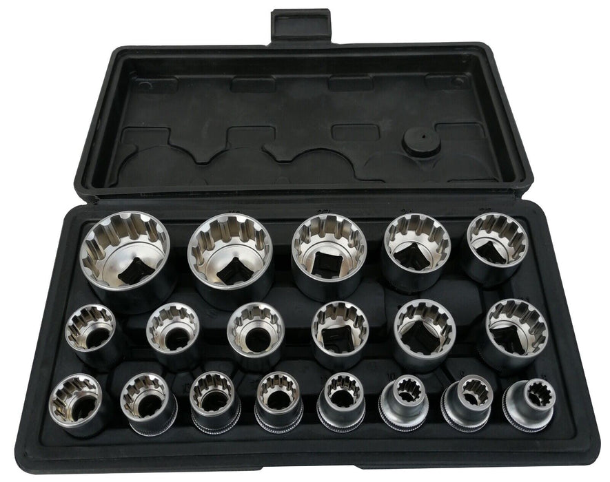 PK TOOLS 19pc 1/2" Dr Universal Spline Socket Set 12PT 8-32mm CR-V Metric Socket