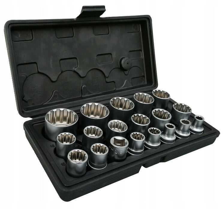 PK TOOLS 19pc 1/2" Dr Universal Spline Socket Set 12PT 8-32mm CR-V Metric Socket