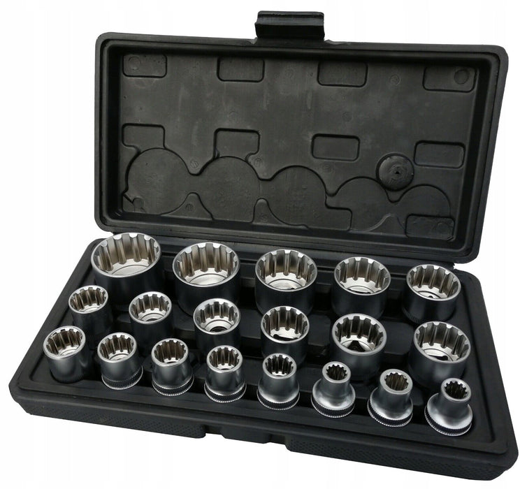 PK TOOLS 19pc 1/2" Dr Universal Spline Socket Set 12PT 8-32mm CR-V Metric Socket