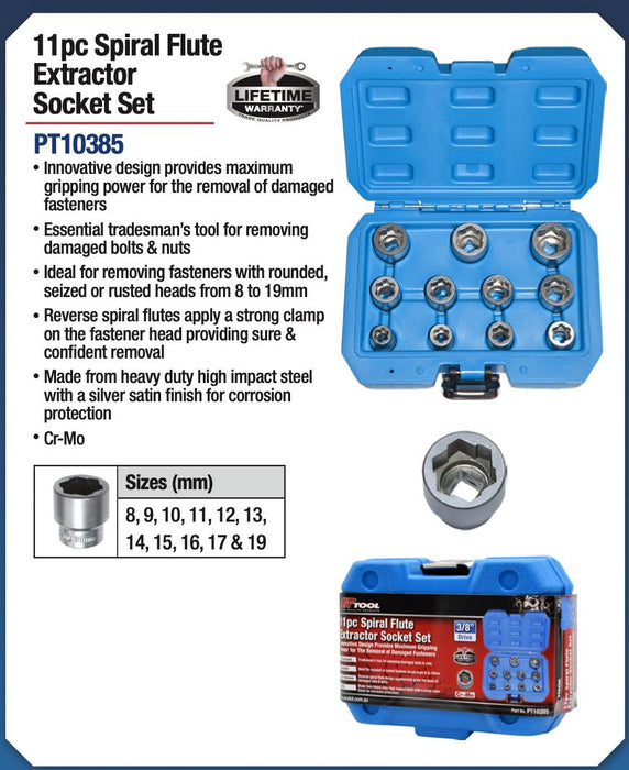 PK TOOLS 11Pcs Impact Damaged Bolt Nut Screw Remover Extractor Set Twist Socket