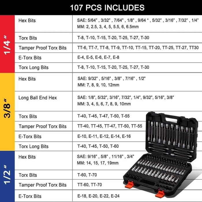 PK TOOLS 1/4 3/8 1/2"Dr Extra Long Torx/Tamper Proof Torx/Hex/Ball End Hex Bit