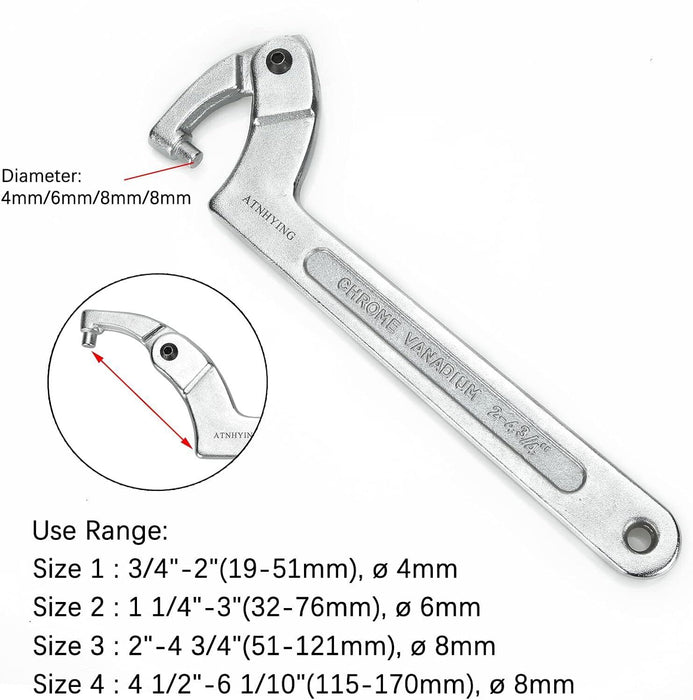 T&E Tools 19-160mm Adjustable "C" Hook Nut Key Wrench Water Meter Made in Taiwan