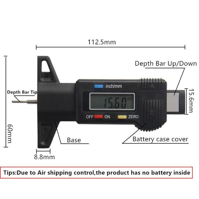 T&E Tools Digital Tyre Tread Depth Gauge 0-25mm/ 0-1" 01mm/.0005" 6938