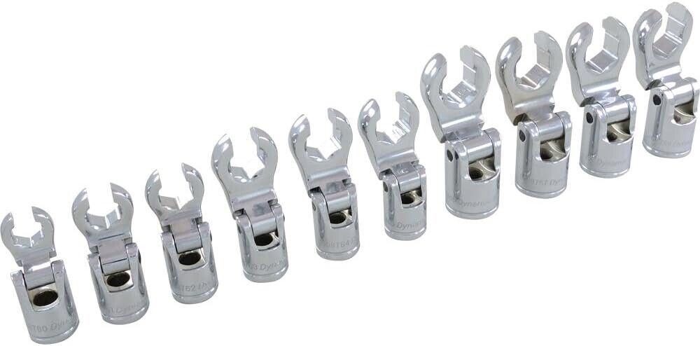 T&E Tools 10PCS 3/8"Dr 6PT Flex-Head Flare Nut Socket SAE set Made Taiwan CM620A