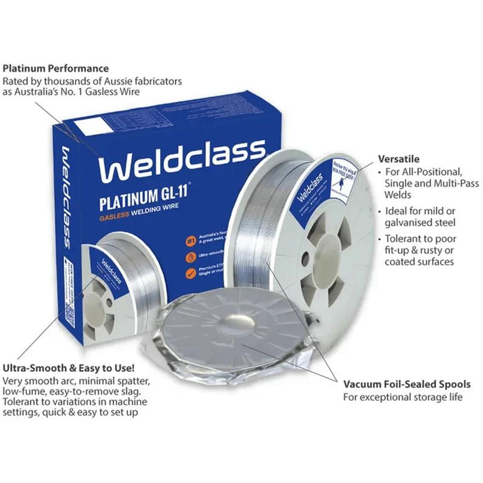 4 x Weldclass GL-11 Gasless Mig Wire 0.9mm - 4.5kg Spool - Flux Cored 18kg Total