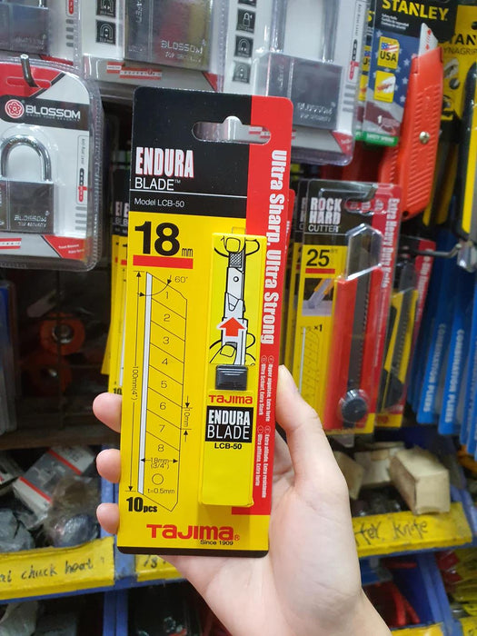 50 x TAJIMA ENDURA 18mm SNAP OFF UTILITY KNIFE BLADES – LCB50-50
