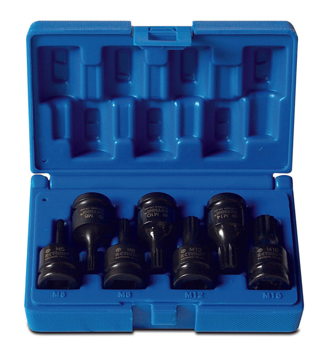 6PC 3/4" Dr. Cr-Mo Impact Spline & Torx Tamperproof Socket:M16,18; T70,80,90,100