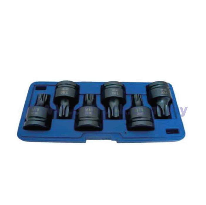 6PC 3/4" Dr. Cr-Mo Impact Spline & Torx Tamperproof Socket:M16,18; T70,80,90,100