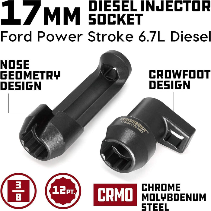 T&E Tools 17mm Injector Removal Tool & Fuel Injector Socket Set Ford Diesel 4044 - FISHER DISCOUNT