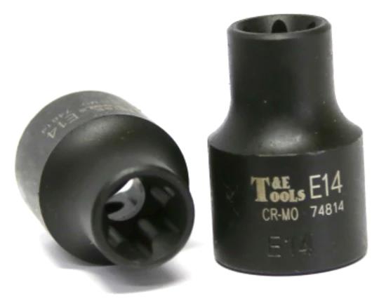 T&E Tools E14 1/2" Drive E-Series Torx-r Impact Sockets 38mm Long  74814