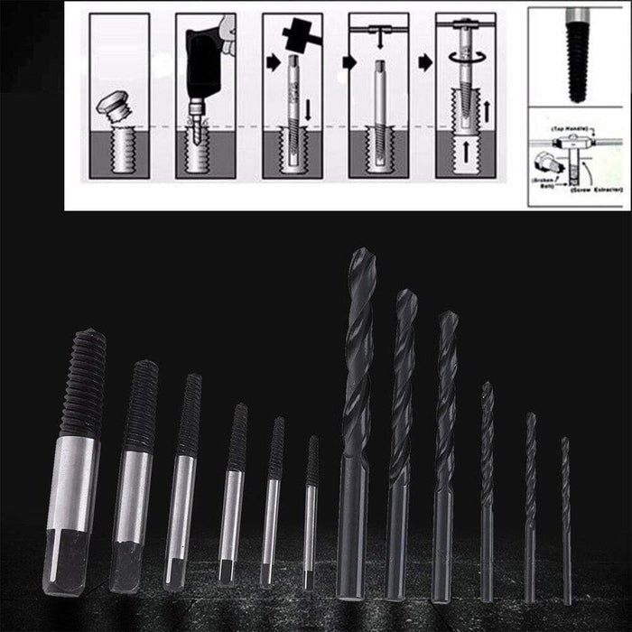 12pcs Damaged Screw Extractor Drill Bit Set Easy Out Broken Screw Bolt Remover