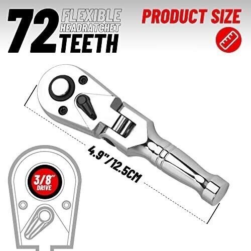 T&E Tools 108 Tooth 3/8"Dr. Mini Flex-Stubby Ratchet Made in Taiwan 22532