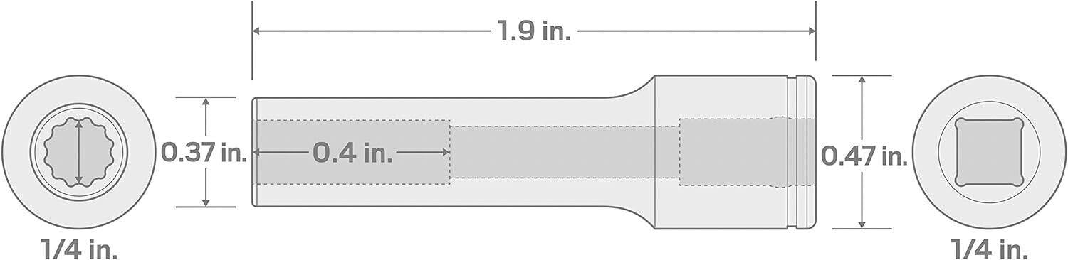 T&E Tools 1/4" x 1/4"Drive 12 Point Deep Socket Made in Taiwan 12508