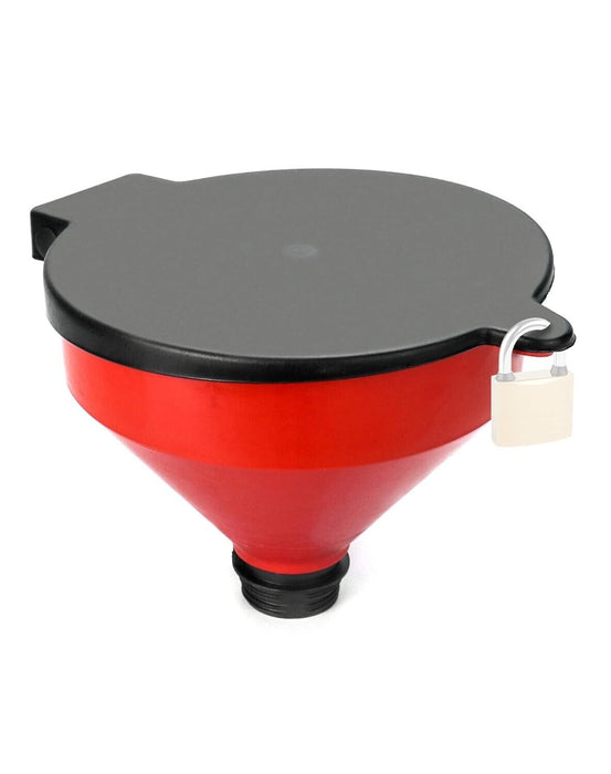 PK TOOLS 250mm Oil Drum Funnel Grill Screen Lockable Lid Spill-Free w/ Hang Hole