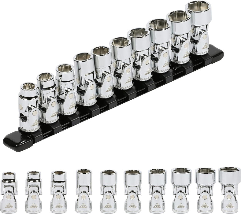 MAXGEAR 10PCS  Metric Socket Set 6 Point Flex 3/8DR Made in Taiwan 10-19mm