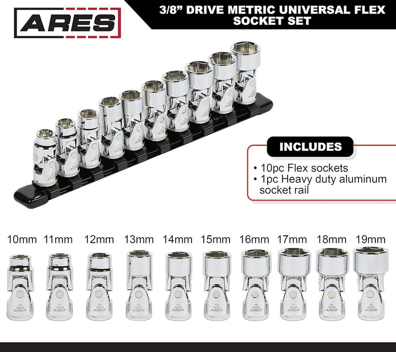 MAXGEAR 10PCS  Metric Socket Set 6 Point Flex 3/8DR Made in Taiwan 10-19mm