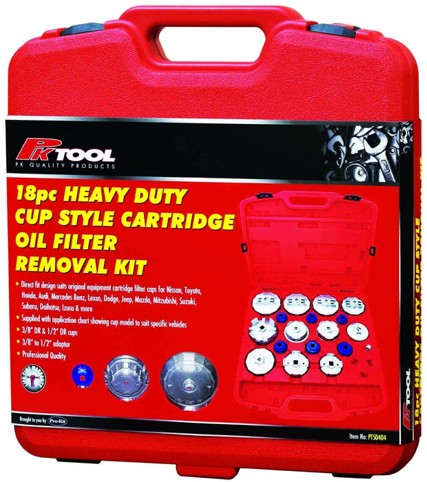 PK Tool 18 Pcs HD Cup Style 1/2" & 3/8" Oil Filter Cartridge Nut Removal Kit