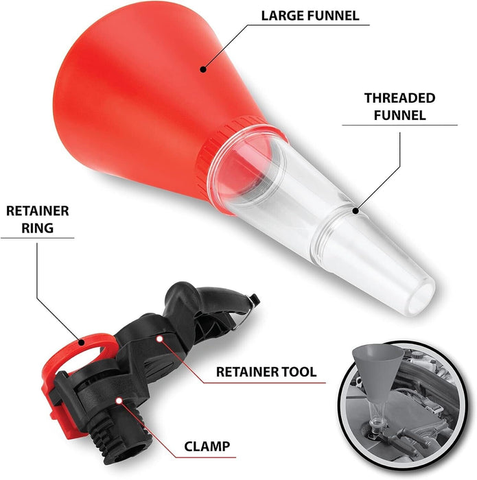PK Tool 2 Pcs Universal Oil Funnel with Filler Inlet Clamp - 255 x 125mm Funnel