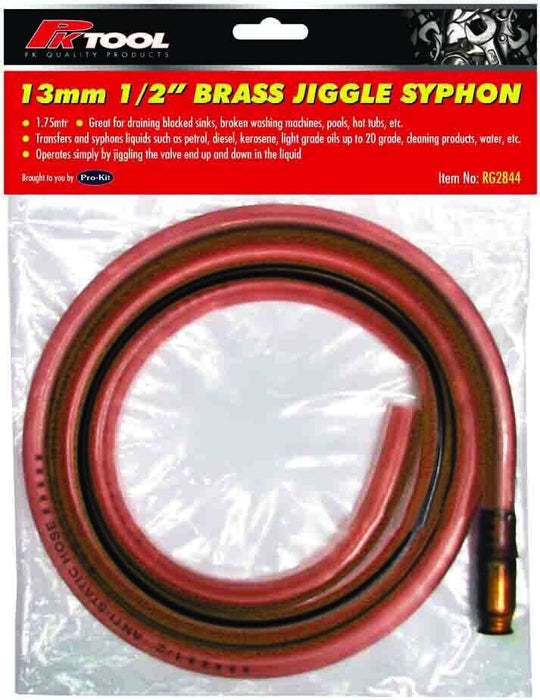 PK Tool 12.5mm 1/2 Inch Brass Jiggle Syphon - for Water & Oils with 1.75M Hose