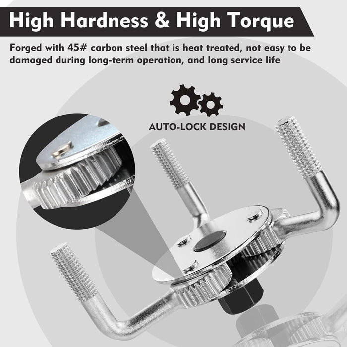 PK Tool Adjustable 3 Claw Oil Filter Wrench -Fits Filters 45 - 85mm with Adaptor