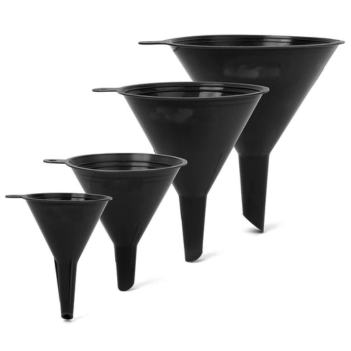 PK TOOL 4Pc Plastic Funnel Set Oil Funnels Automotive Kitchen Small Large Black - FISHER DISCOUNT