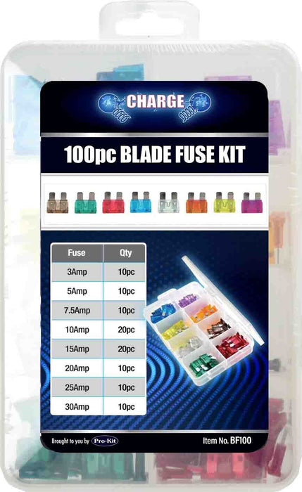 PK TOOLS  100Pc Charge Blade Fuse Kit Mixed Fuses Fusible Links Accessories Au