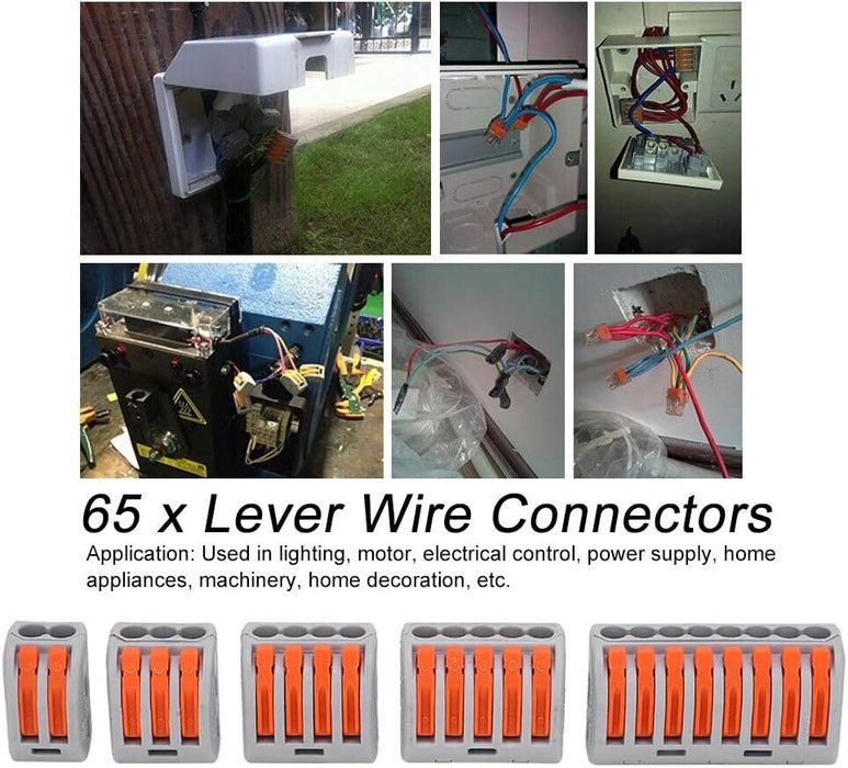 PK TOOL 65pc Terminal Block Lever Home Wire Connector Cable Clamp Nuts Reusable