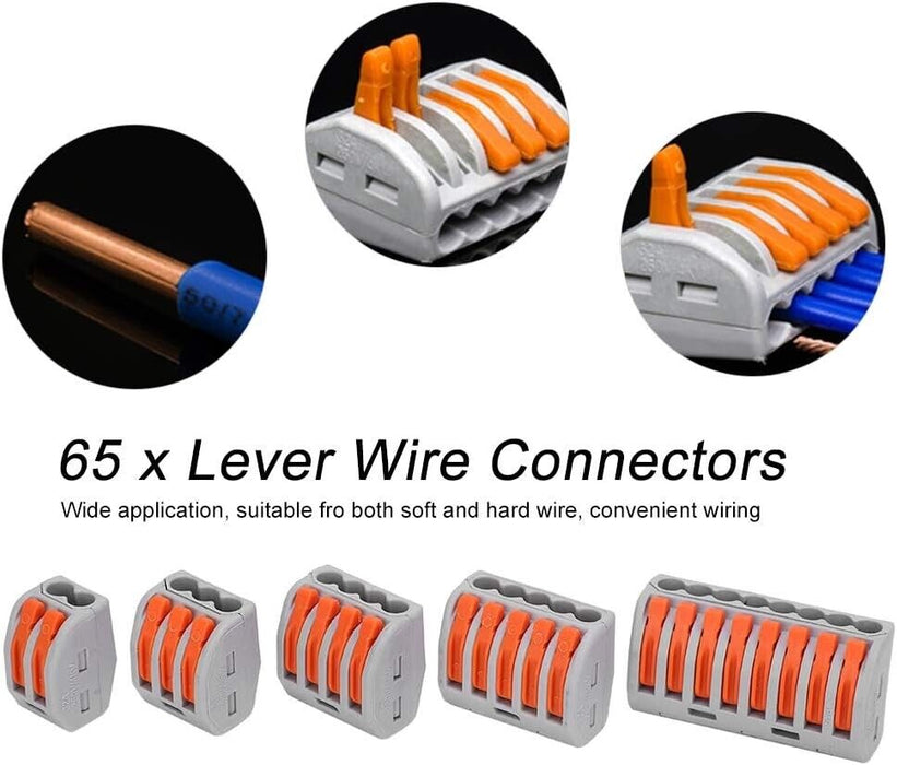 PK TOOL 65pc Terminal Block Lever Home Wire Connector Cable Clamp Nuts Reusable