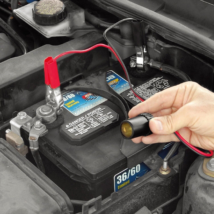 Car Cigarette Lighter Female Socket To Battery Alligator Crocodile Clips 12V/24V