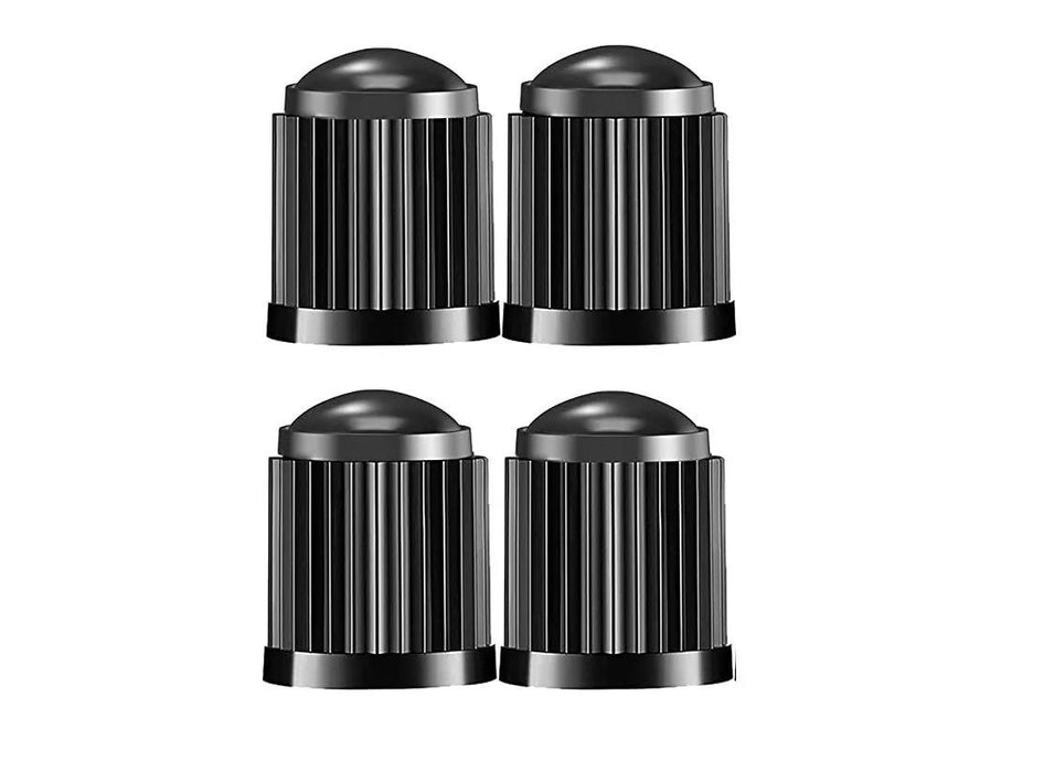 UNIVERSAL BLACK PLASTIC VALVE CAPS 4 PK FOR ALL CAR BIKE 4WD TRUCK TIRE WHEEL