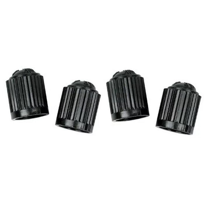 UNIVERSAL BLACK PLASTIC VALVE CAPS 4 PK FOR ALL CAR BIKE 4WD TRUCK TIRE WHEEL