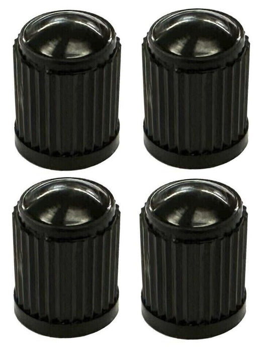 UNIVERSAL BLACK PLASTIC VALVE CAPS 4 PK FOR ALL CAR BIKE 4WD TRUCK TIRE WHEEL