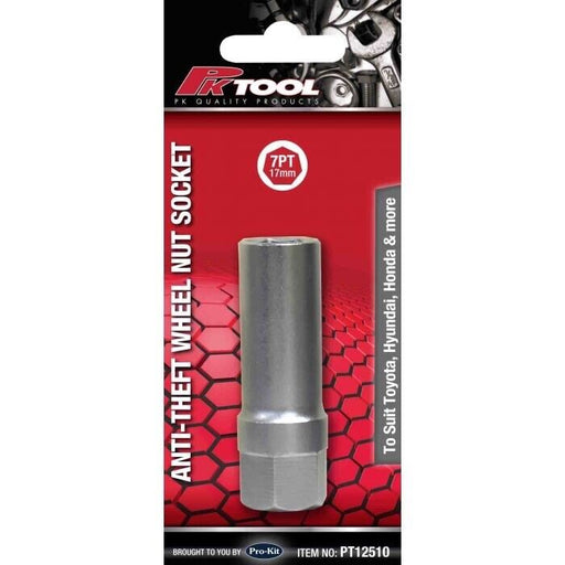 PK TOOL 1/2" dr. Cr-Mo 70mmL 7PT 17mm Anti-theft Wheel Nut Socket - FISHER DISCOUNT