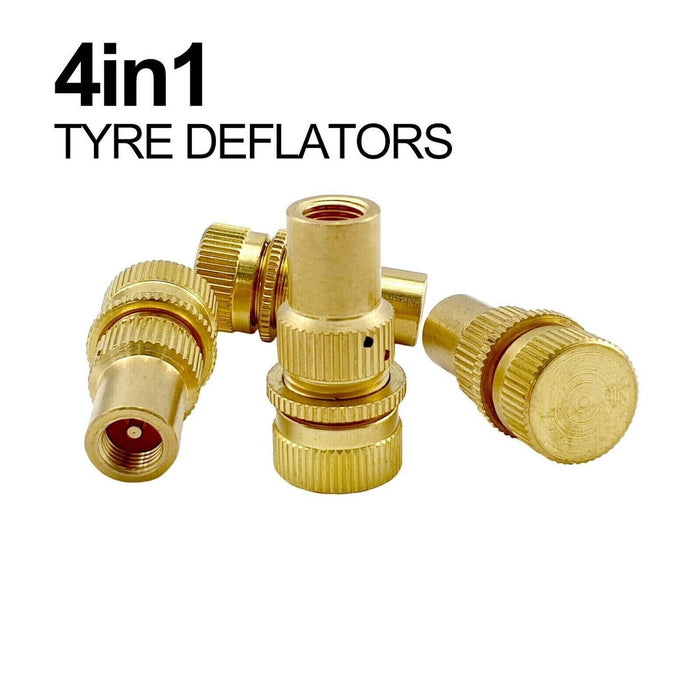 PK TOOL Tyre Deflator Valve Caps 4pc Set 6 - 30 PSI 100% Brass 4WD
