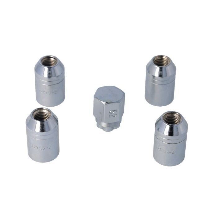 Pro-Tyre 5 Pieces of  Lock Nut Set - 1/2 Inch Steel Wheel Chrome Universal Fit