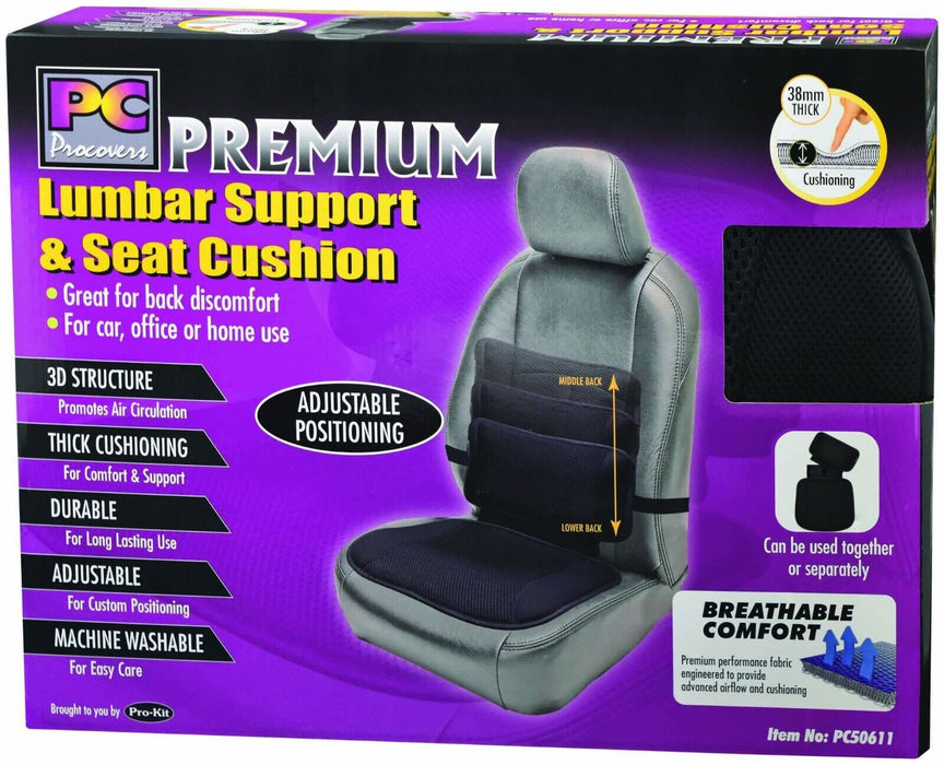 PK TOOL LUMBAR BACK SUPPORT & SEAT CUSHION Thick Pain Relief AU Chair Pad