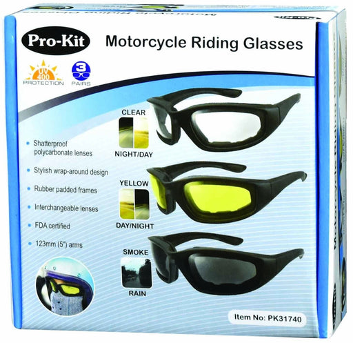 3 PAIR MOTORCYCLE RIDING GLASSES SMOKE CLEAR YELLOW FOR HARLEY DAVIDSON CHOPPERS - FISHER DISCOUNT