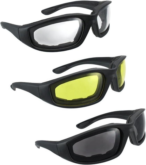 3 PAIR MOTORCYCLE RIDING GLASSES SMOKE CLEAR YELLOW FOR HARLEY DAVIDSON CHOPPERS - FISHER DISCOUNT