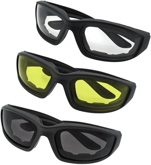 3 PAIR MOTORCYCLE RIDING GLASSES SMOKE CLEAR YELLOW FOR HARLEY DAVIDSON CHOPPERS - FISHER DISCOUNT