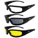 3 PAIR MOTORCYCLE RIDING GLASSES SMOKE CLEAR YELLOW FOR HARLEY DAVIDSON CHOPPERS - FISHER DISCOUNT