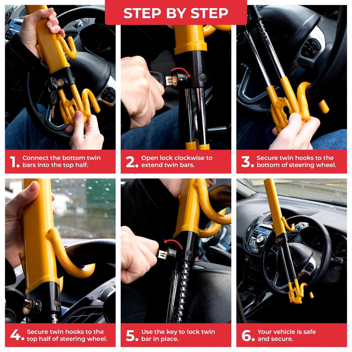 PK TOOL Heavy Duty Car Steering Wheel Lock Bar Hook Anti Theft Protection Safety