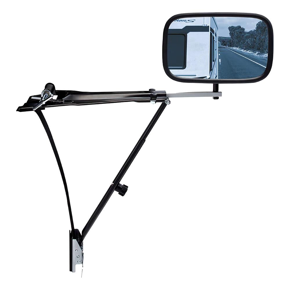 CARAVAN TOWING MIRROR HEAVY DUTY RATCHET STYLE - WITH EXTRA WIDE HOOK
