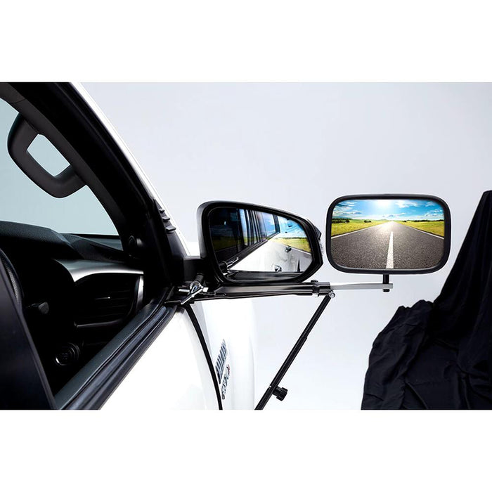 CARAVAN TOWING MIRROR HEAVY DUTY RATCHET STYLE - WITH EXTRA WIDE HOOK KIT!