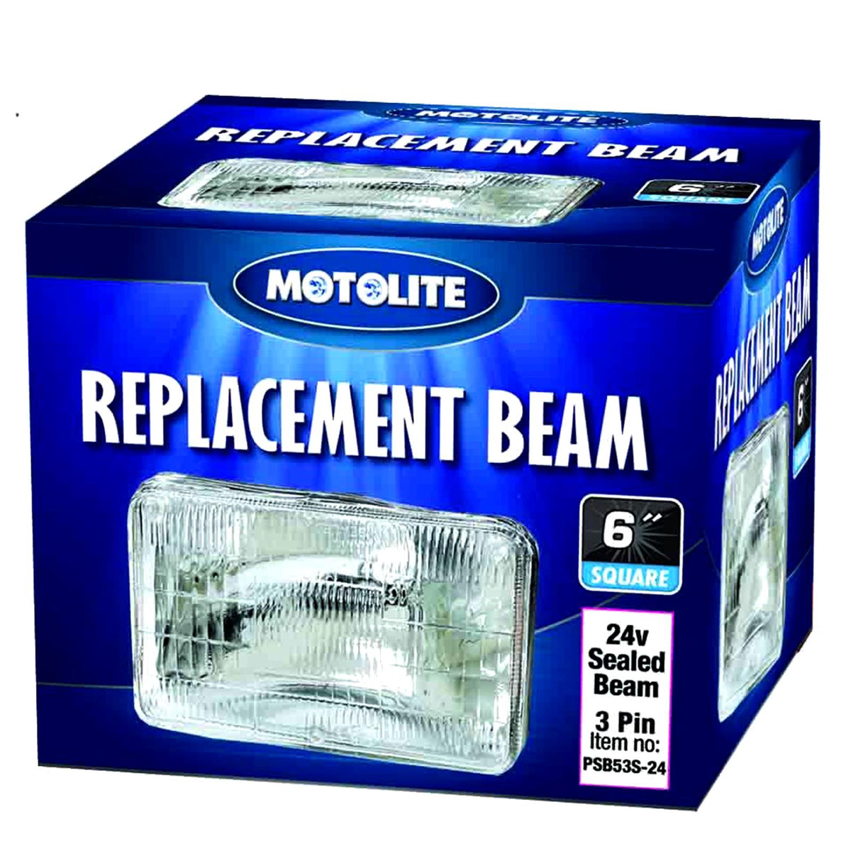 Motolite 24V 50/65W 3 Pin Sealed Beam - 6 Inch 165 x 100mm Square Smal