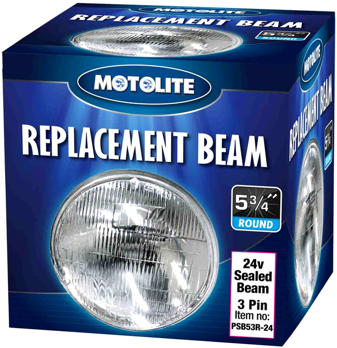 Sealed Beam Head Light 5 3/4" 146mm 60/40w 24v High/Low Beam 3 Pin Incandescent