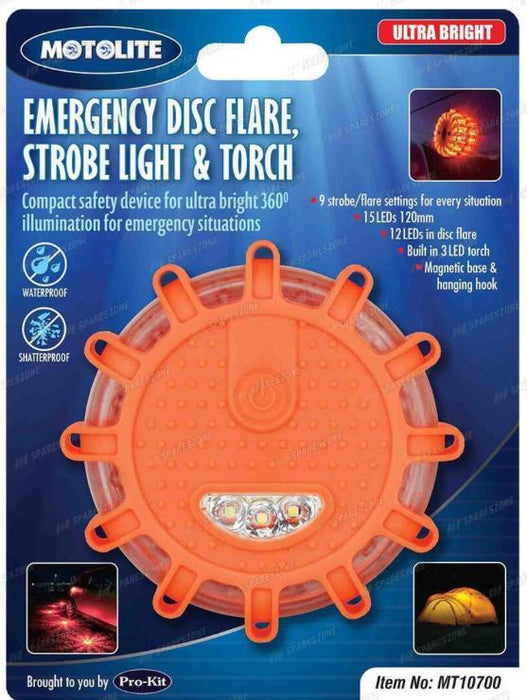 Motolite Emergency 360 Waterproof Disc Flare Strobe Light 15Leds Lighting 3 AAA