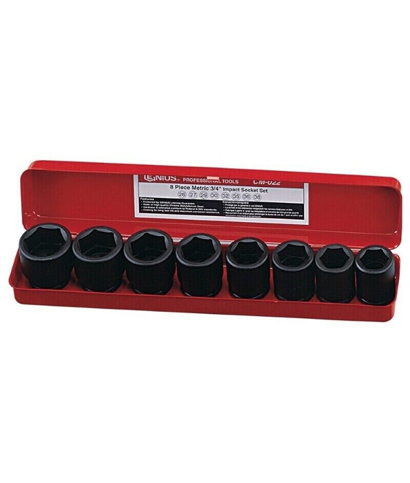 Genius Tools 8PC 3/4" Dr. Metric Impact Socket Set Made in Taiwan CR-Mo 26-38mm