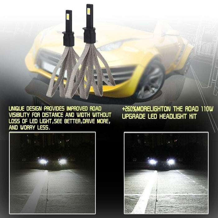 MOTOLITE 2xH1 60W 8000LM Xenon White LED Headlight Headlamp Kit Beam Bulbs 6500K