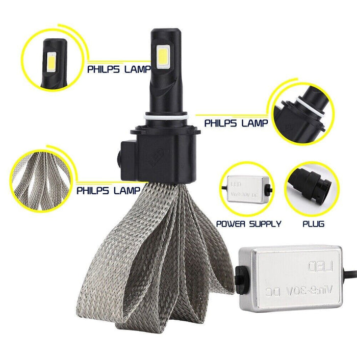 MOTOLITE 2xH1 60W 8000LM Xenon White LED Headlight Headlamp Kit Beam Bulbs 6500K