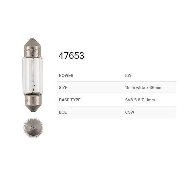 Motolite Festoon Globe 24V Festoon Globe 5W 11 X 41mm Sv8-5.8 T-11mm Box of 10